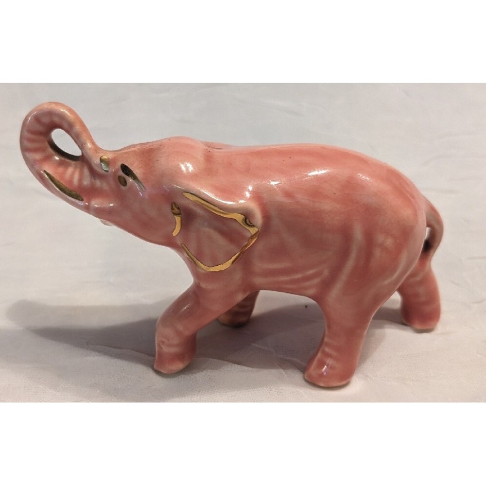 4 Elephants Figurines Trunk Up Moriage Ceramic Japan Resin Pink Gold Vtg Trinket - Picture 3 of 16